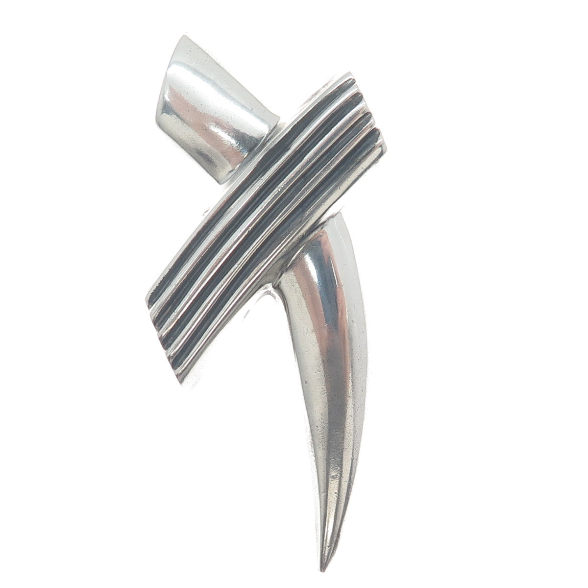 CHAPAL ZENRAY 925 Sterling Silver Vintage Modernist Letter X Oxidized Pin Brooch
