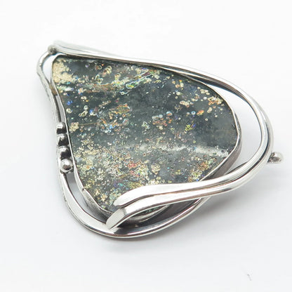 925 Sterling Silver Vintage Roman Glass Beaded Modernist Pin Brooch