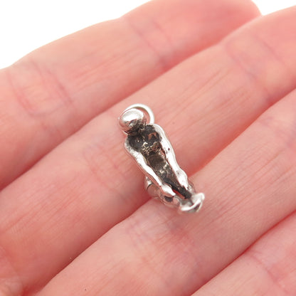 925 Sterling Silver Vintage Female Diving Oxidized 3D Mini Charm Pendant