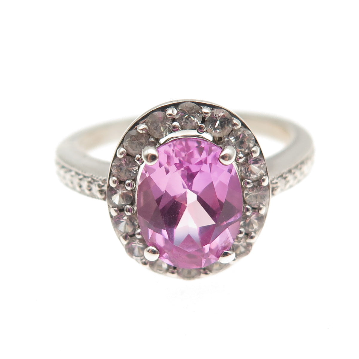 925 Sterling Silver Real Pink & White Topaz Ring Size 7.25