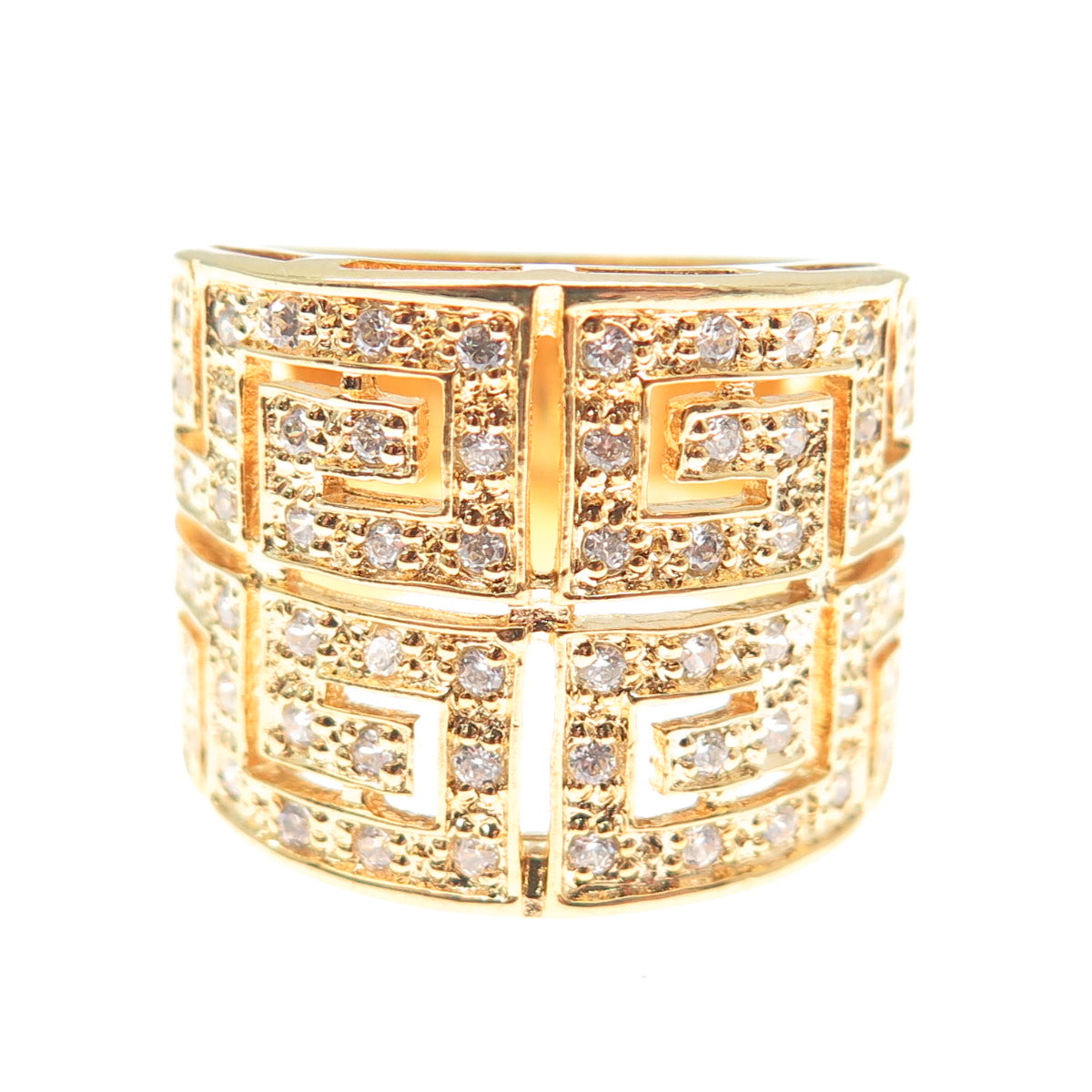 925 Sterling Silver Gold Plated Round-Cut C Z Greek Maze Ring Size 7
