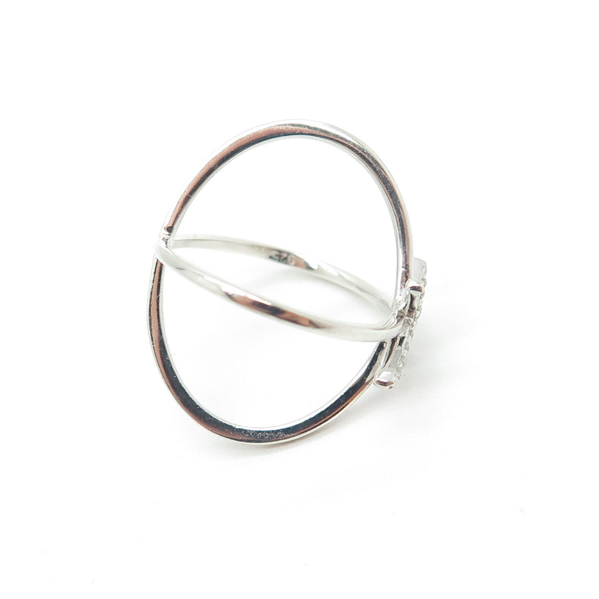 925 Sterling Silver Round-Cut C Z Crisscross Ring Size 7.25