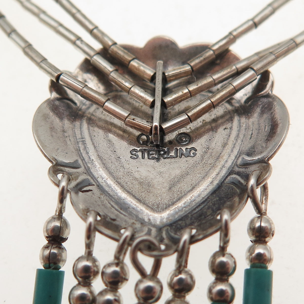 Quoc Turquoise Old Pawn 925 Sterling Vintage Sugilite Heart Chain Necklace 24"