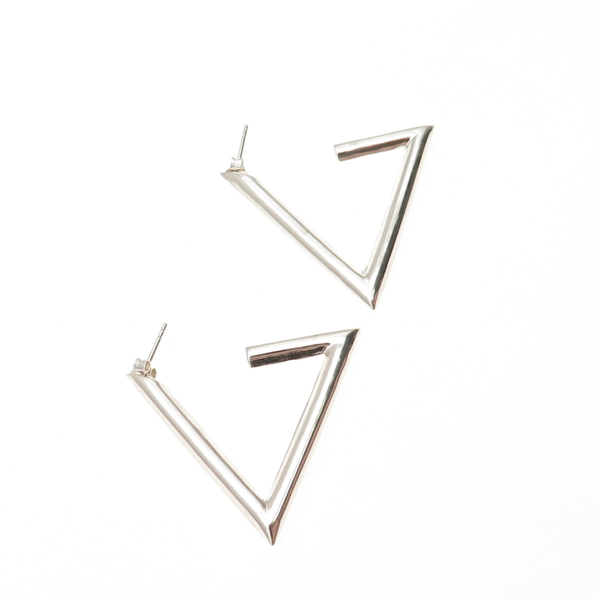 925 Sterling Silver Vintage Modernist Triangle Hoop Earrings