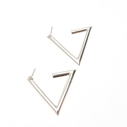 925 Sterling Silver Vintage Modernist Triangle Hoop Earrings