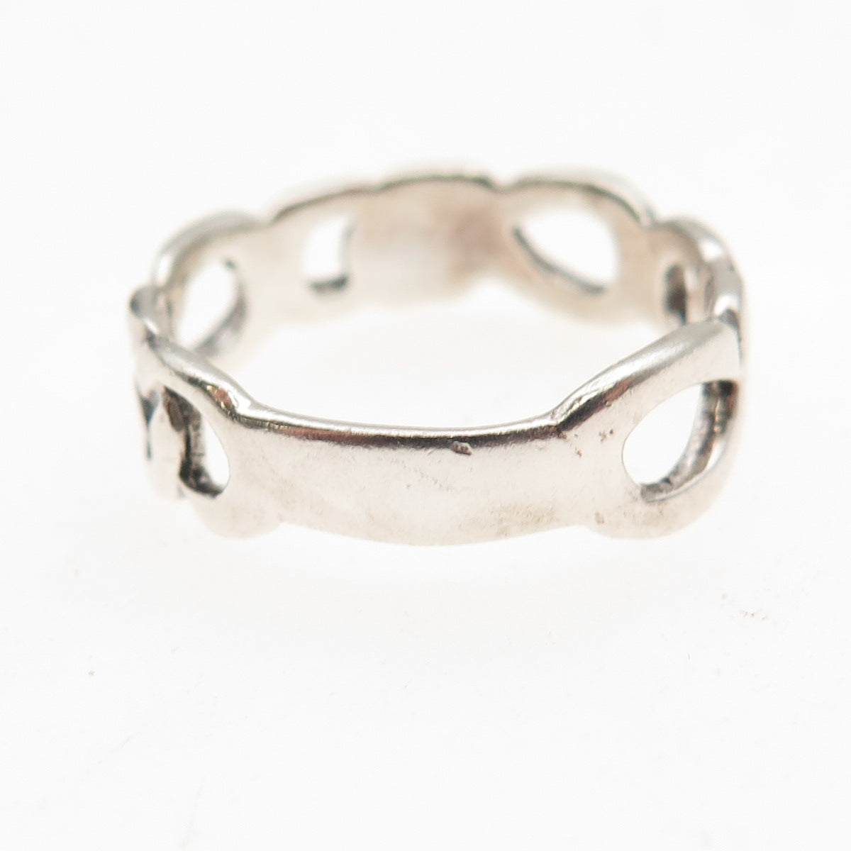 925 Sterling Silver Vintage Modernist Infinity Link Oxidized Ring Size 8.75