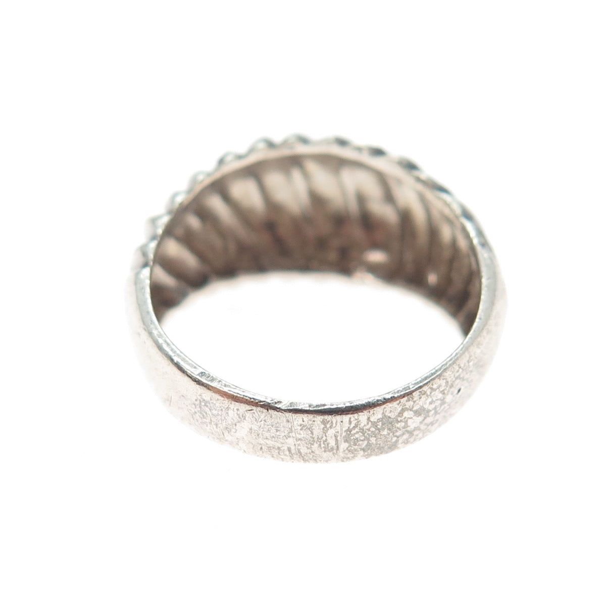 925 Sterling Silver Vintage Modernist Ribbed Dome Oxidized Ring Size 6.5