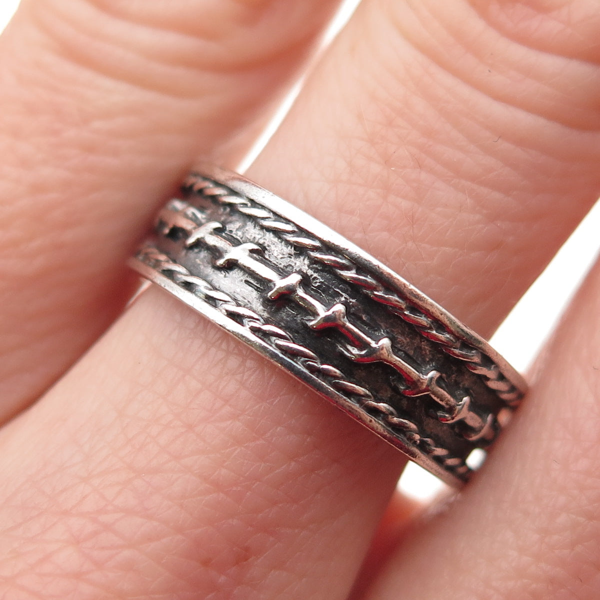 925 Sterling Silver Vintage Wire Oxidized Band Ring Size 8.5