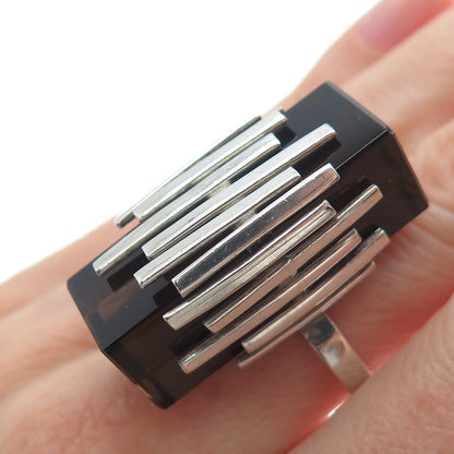 800 Silver Vintage Real Smoky Quartz Fence Statement Ring Size 5.5