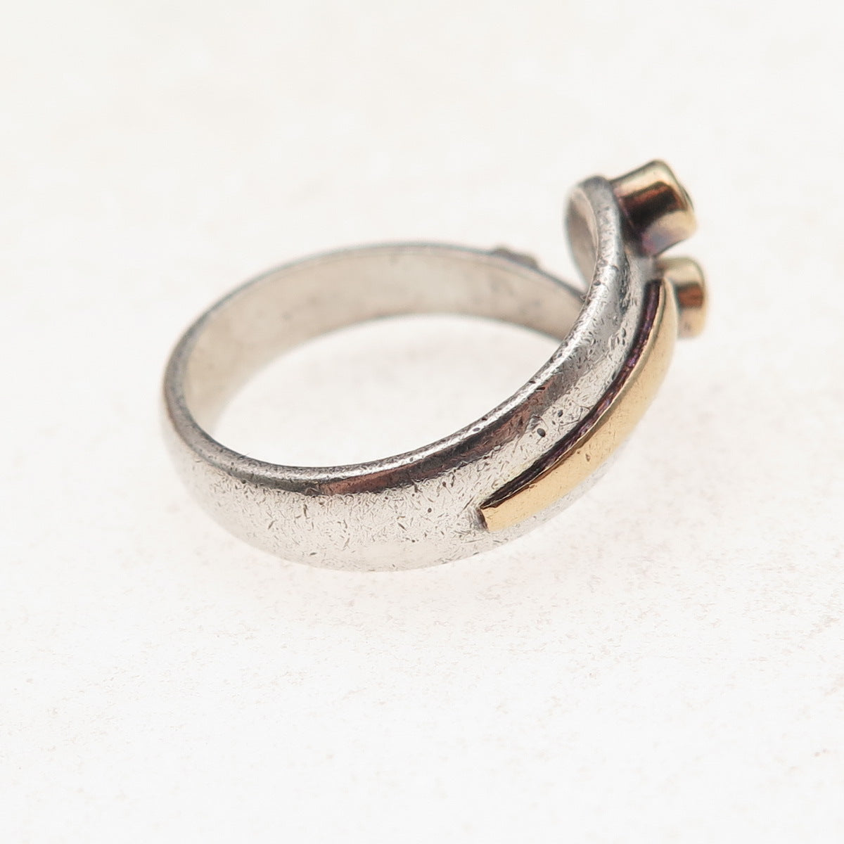 925 Sterling Silver 14K Gold Vintage Real Green Chalcedony Snake Ring Size 7