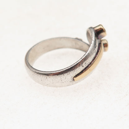 925 Sterling Silver 14K Gold Vintage Real Green Chalcedony Snake Ring Size 7