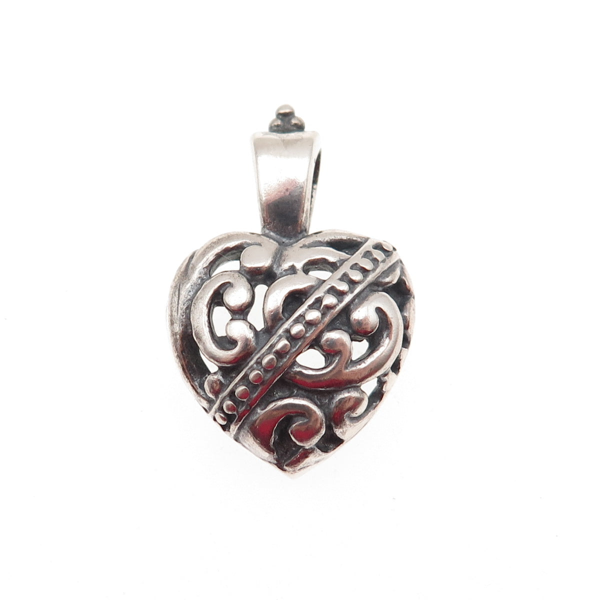 925 Sterling Silver Vintage Mexico Ornate Heart Oxidized Charm Pendant