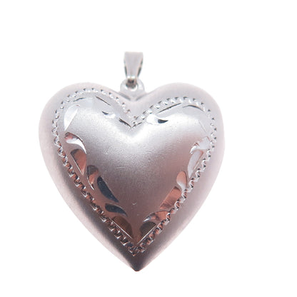 BEAU 925 Sterling Silver Vintage Engraved Puffy Heart Charm Pendant