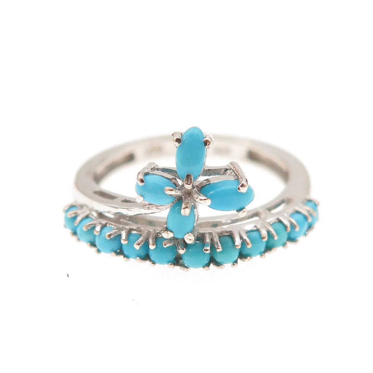 Chuck Clemency 925 Sterling Real Sleeping Beauty Turquoise Floral Ring Size 6.25