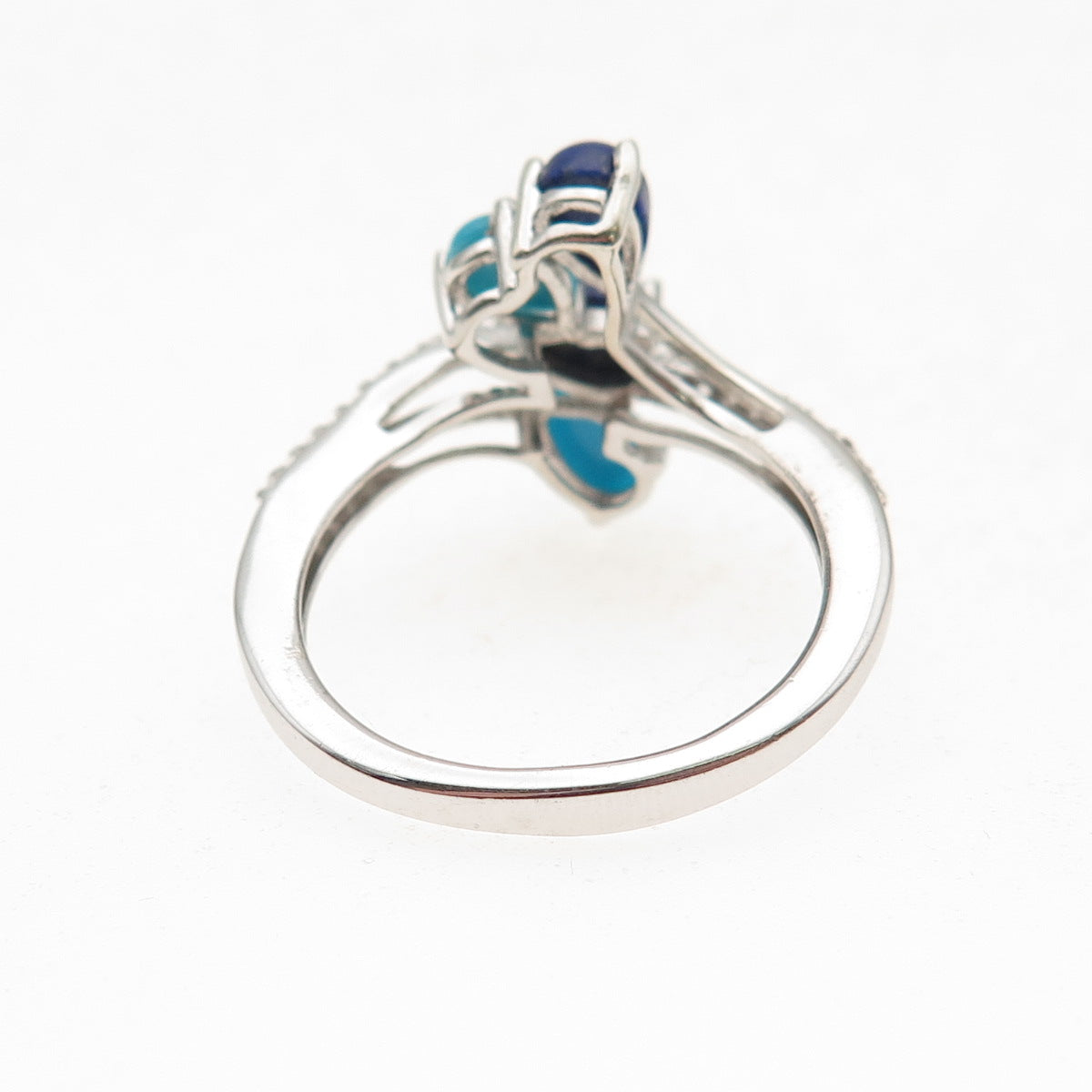 Chuck Clemency 925 Sterling Silver Real Turquoise Lapis & C Z Bypass Ring Size 8