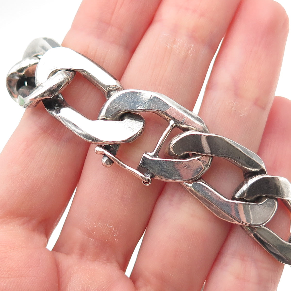 800 Silver Vintage Poland Heavy 163.9g Oxidized Curb Chain Necklace 20"