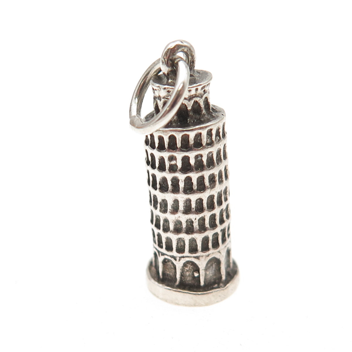 800 Silver Vintage Leaning Tower of Pisa Oxidized 3D Mini Charm Pendant