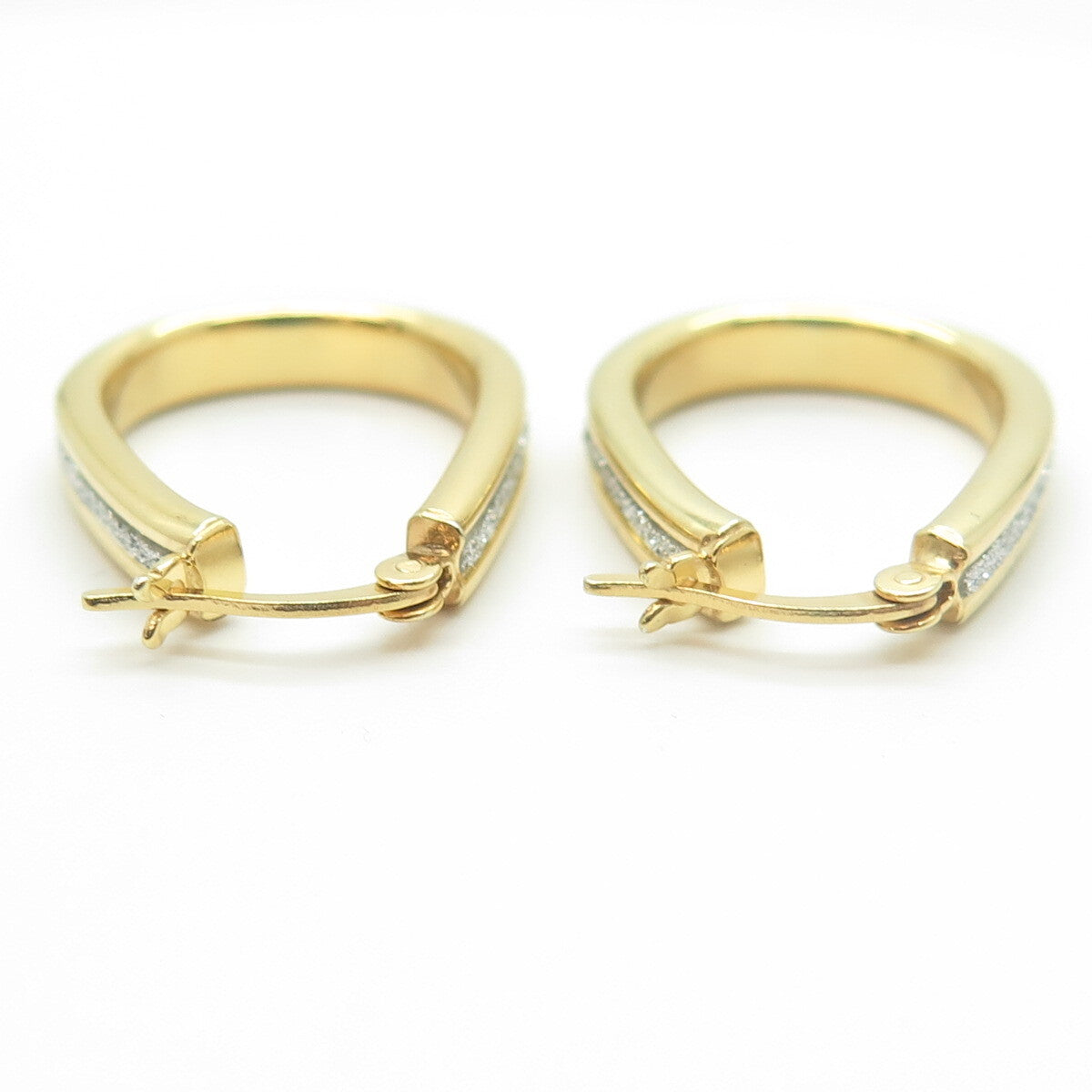 HAN 925 Sterling Silver Gold Plated Diamond-Imitation Hoop Earrings