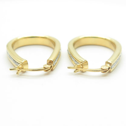 HAN 925 Sterling Silver Gold Plated Diamond-Imitation Hoop Earrings