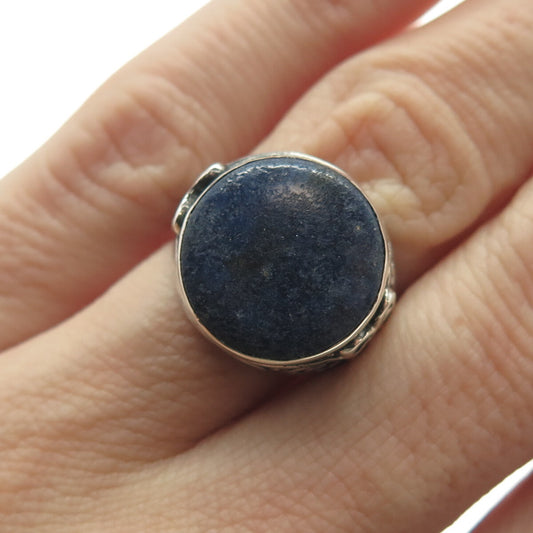 925 Sterling Silver Vintage Real Lapis Lazuli Ornate Ring Size 6