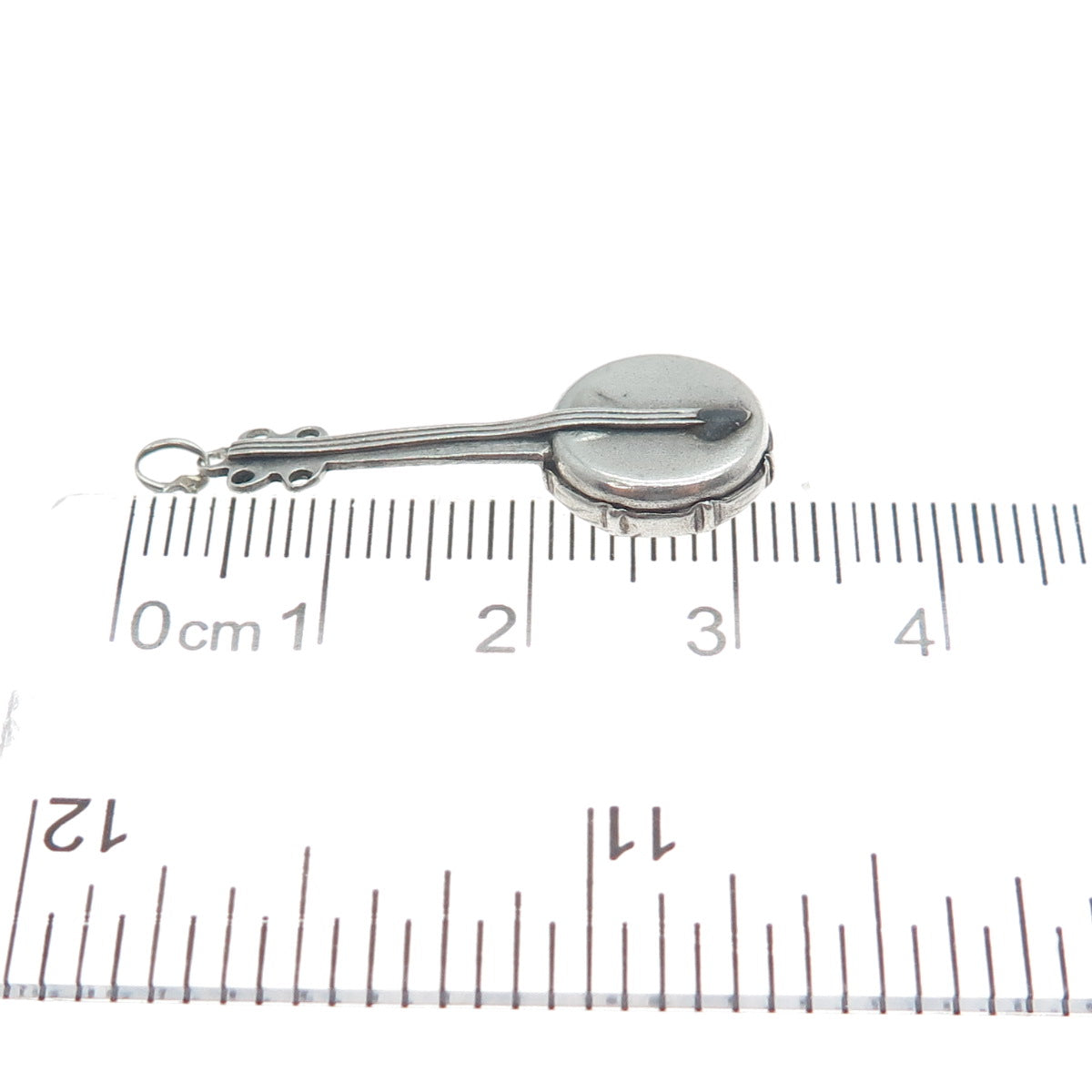 925 Sterling Silver Antique Art Deco Banjo Minimalist Oxidized 3D Charm Pendant