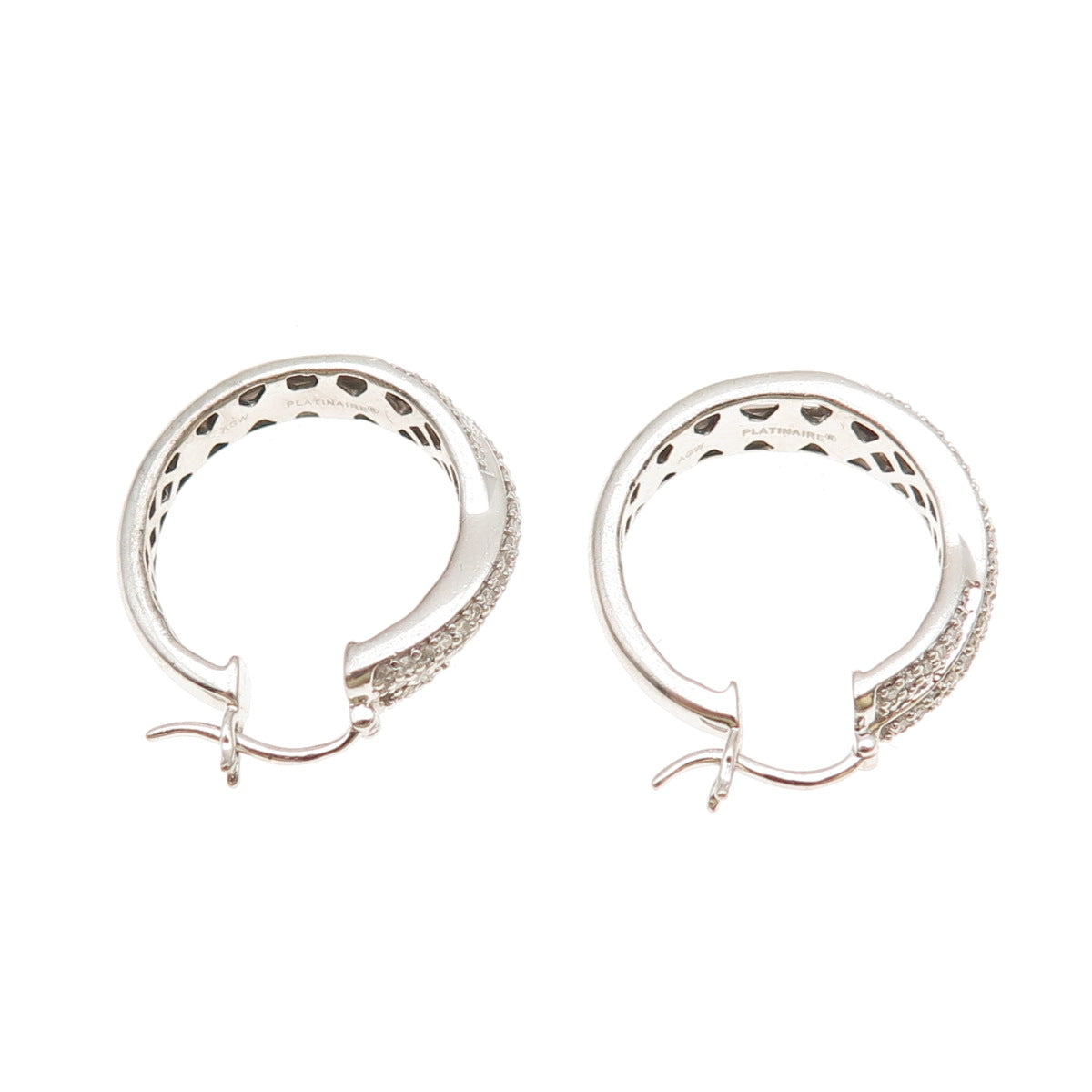 Platinaire Sterling Silver Real Round-Cut Diamond Crisscross Hoop Earrings