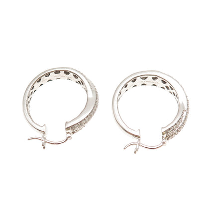Platinaire Sterling Silver Real Round-Cut Diamond Crisscross Hoop Earrings