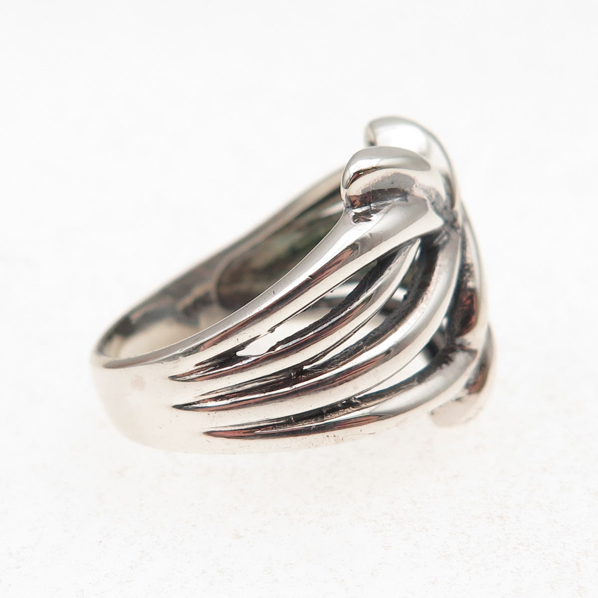 925 Sterling Silver Vintage Modernist Knot Oxidized Ring Size 8.5
