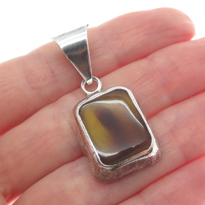 925 Sterling Silver Vintage Mexico Real Tiger Eye Modernist Charm Pendant