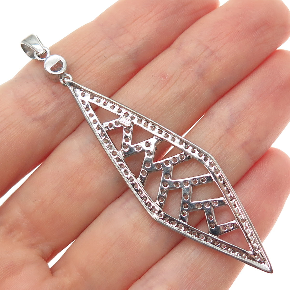 925 Sterling Silver Round-Cut C Z Zig Zag Sparkle Pendant