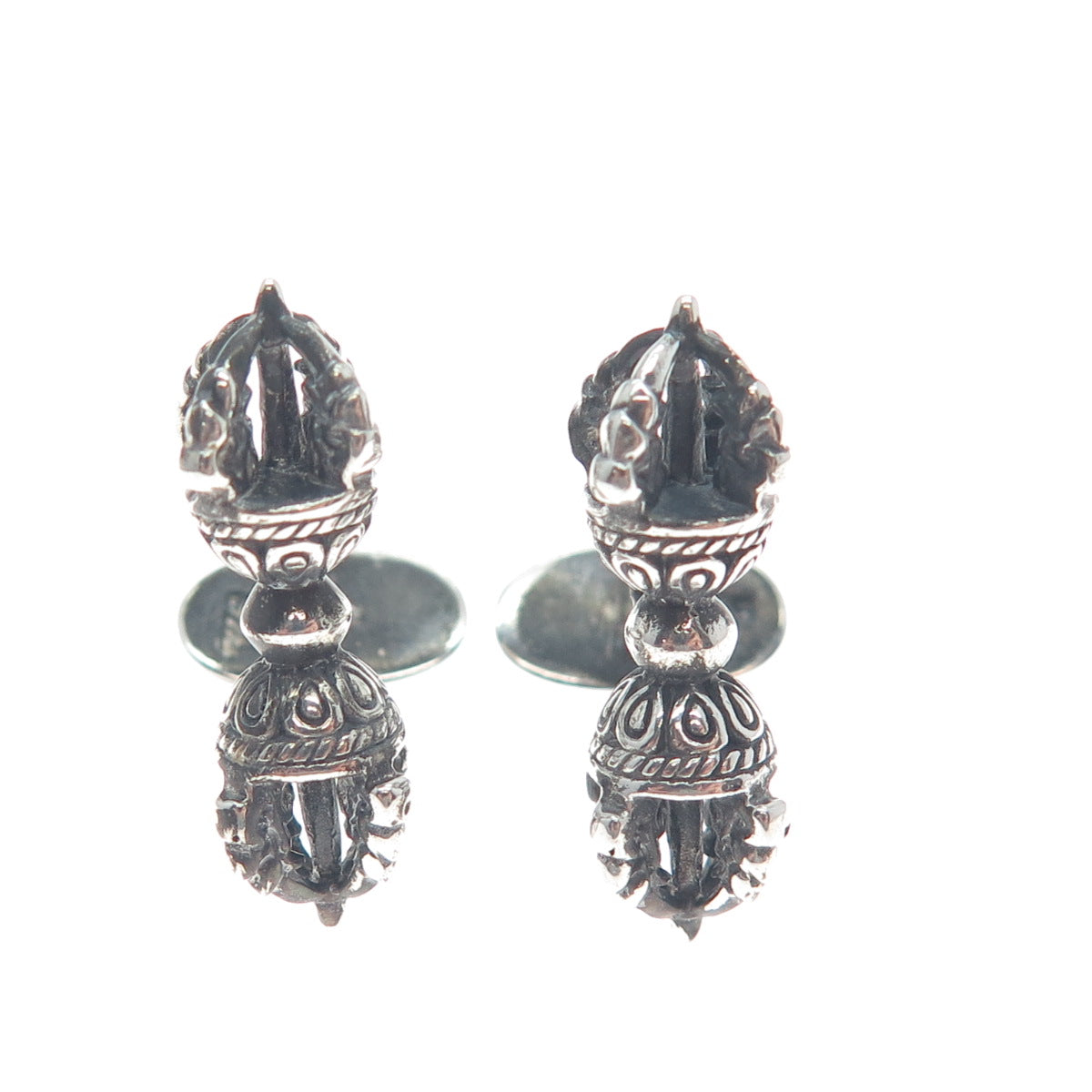 925 Sterling Silver Vintage Dorje Phurba Dagger Tibetan Oxidized Cufflinks