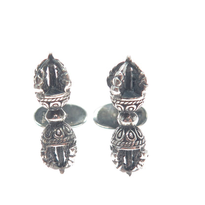925 Sterling Silver Vintage Dorje Phurba Dagger Tibetan Oxidized Cufflinks