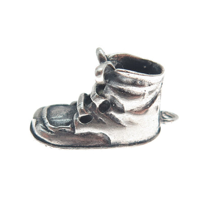 925 Sterling Silver Vintage Shoe Oxidized Minimalist 3D Charm Pendant