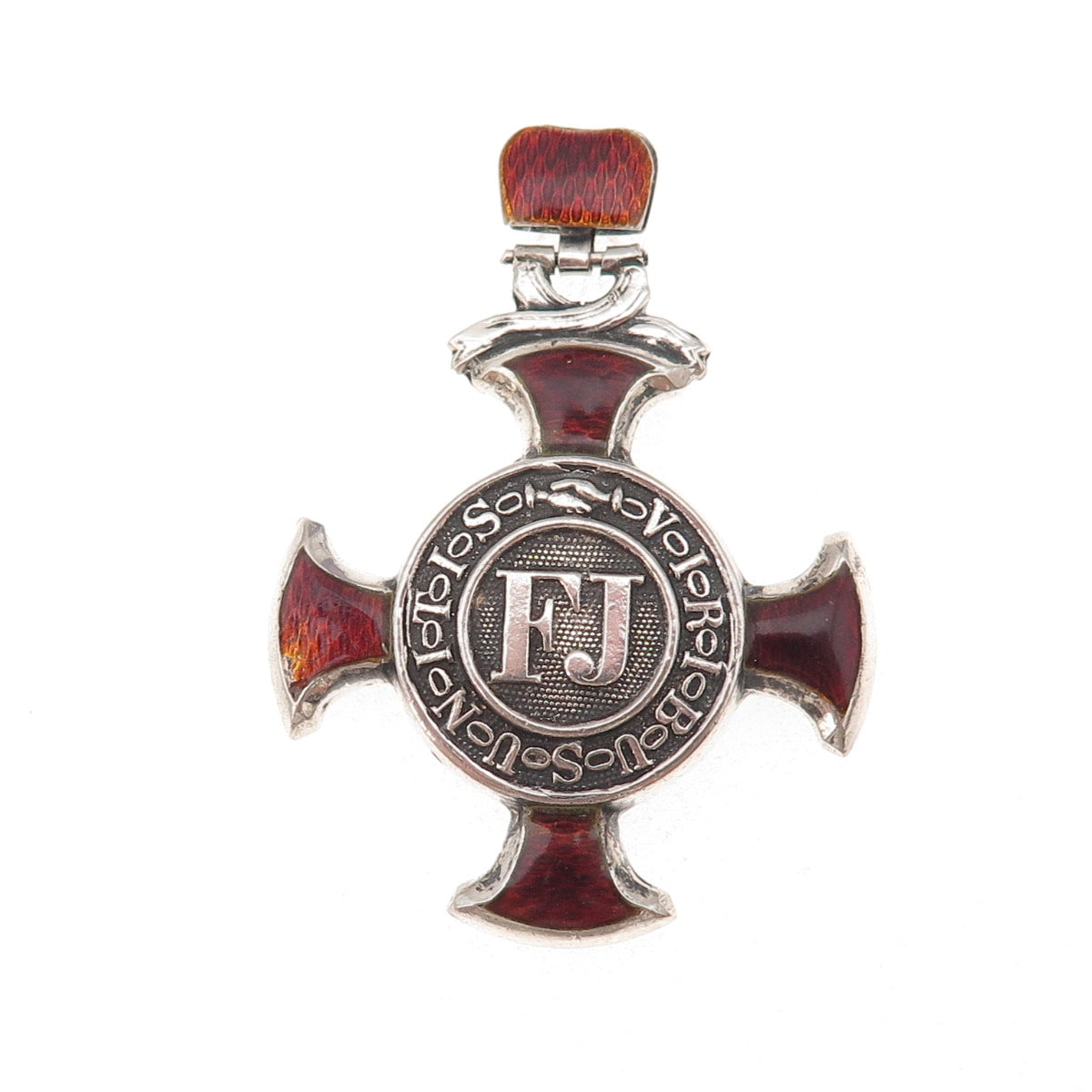 925 Sterling Silver Antique 1849 Enamel Austro-Hungarian Merit Cross Pendant