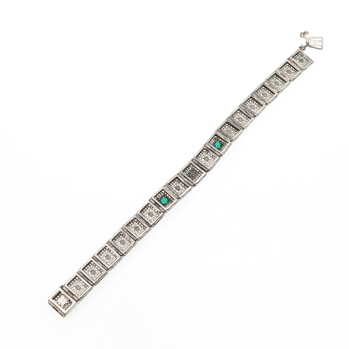 Sterling Antique Rhinestone Real Diamond Filigree Bracelet 7.25" (broken link)