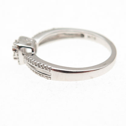 Sun 925 Sterling Silver Real Round-Cut Diamond Engagement Ring Size 7