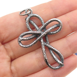 925 Sterling Silver Vintage Modernist Cross Oxidized Charm Pendant