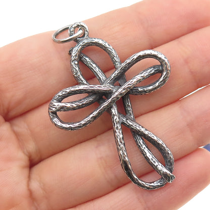 925 Sterling Silver Vintage Modernist Cross Oxidized Charm Pendant