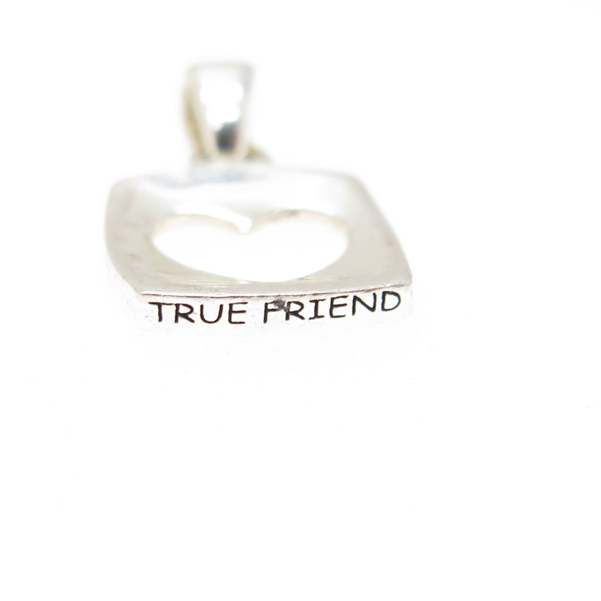 925 Sterling Silver Vintage "True Friend" Open Heart Modernist Pendant