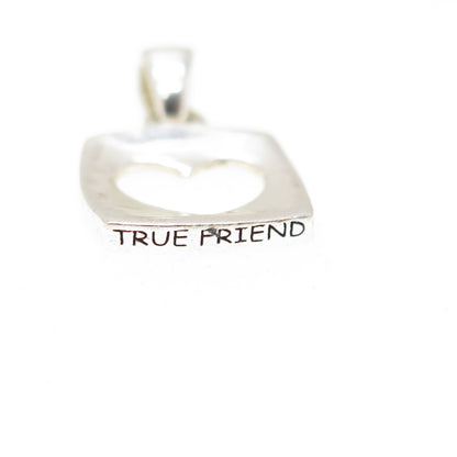 925 Sterling Silver Vintage "True Friend" Open Heart Modernist Pendant