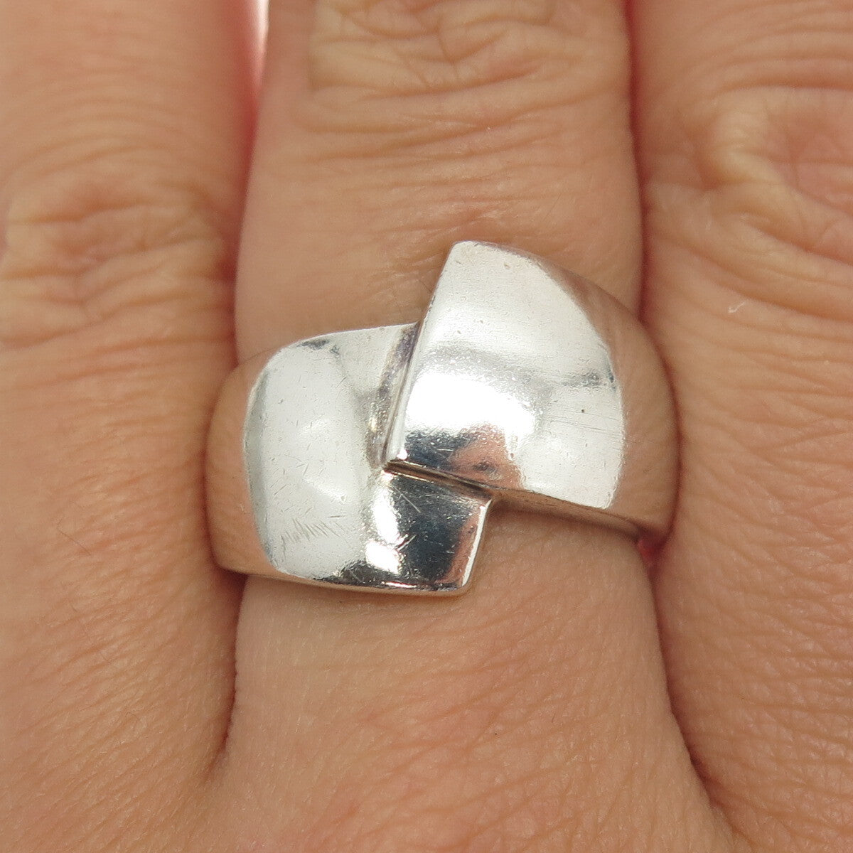 925 Sterling Silver Vintage Modernist Bypass Ring Size 8.5