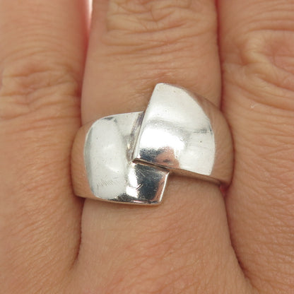 925 Sterling Silver Vintage Modernist Bypass Ring Size 8.5