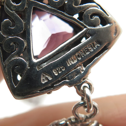 925 Sterling Silver Real Amethyst Gemstone Ornate Bracelet 8"