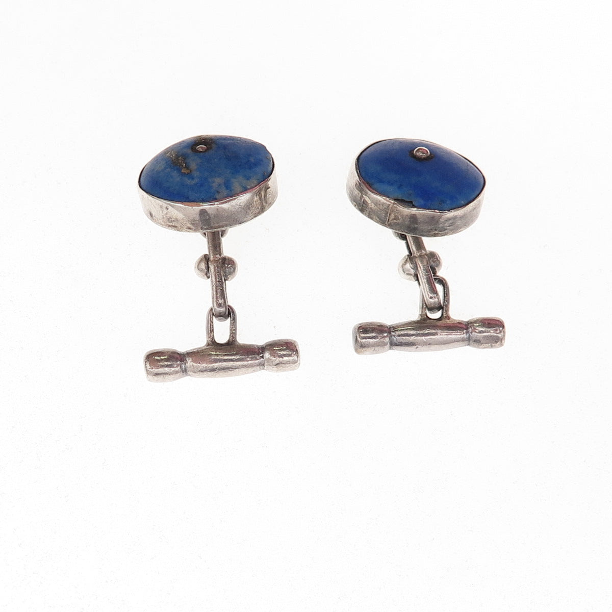 925 Sterling Silver Vintage Real Lapis Modernist Oxidized Chain Cufflinks