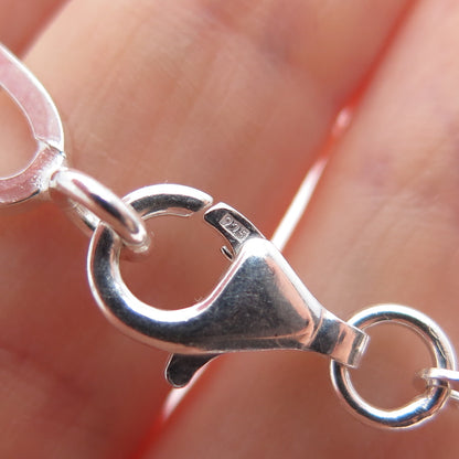 925 Sterling Silver Vintage Black Onyx Modernist Paperclip Chain Necklace 24"