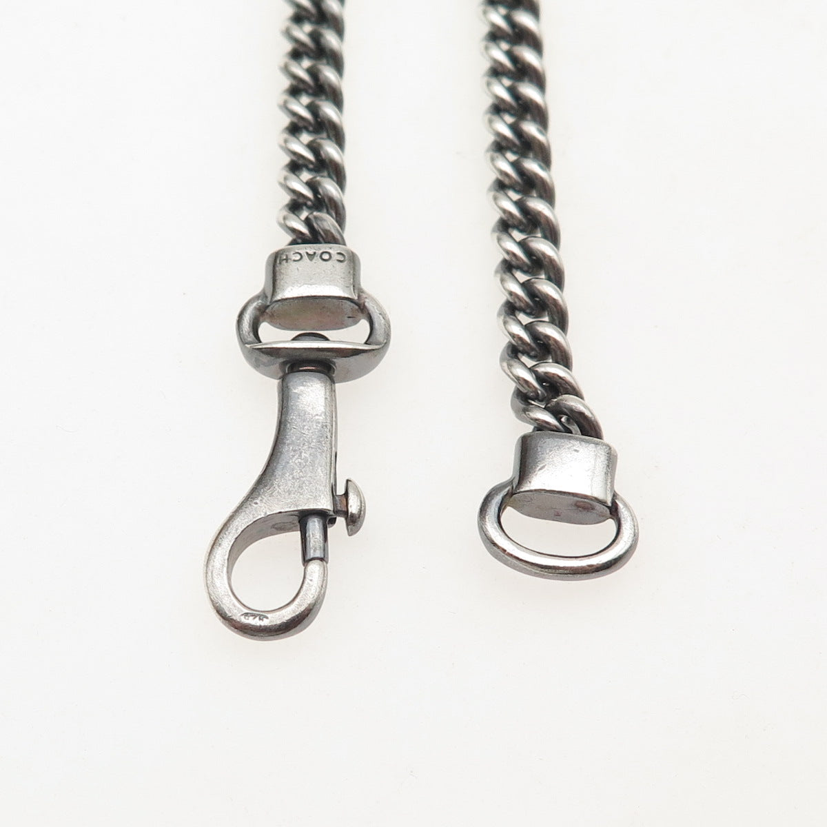 COACH 925 Sterling Silver Vintage Cuban Link Oxidized Key Chain 7.5"