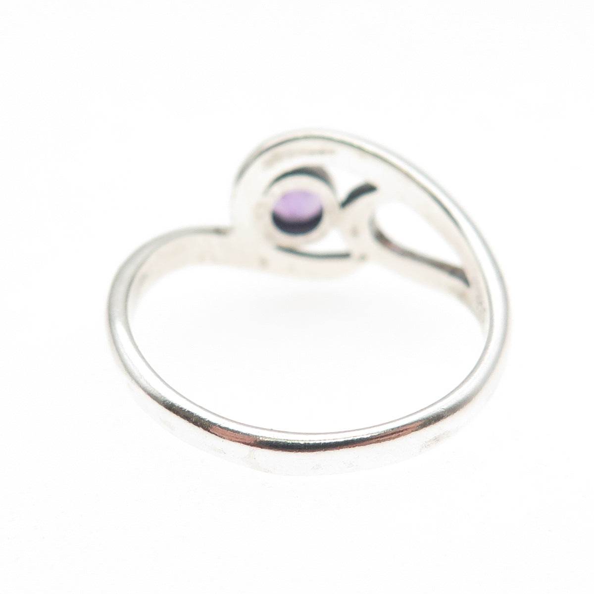 925 Sterling Silver Vintage Real Amethyst Modernist Swirl Ring Size 7.75