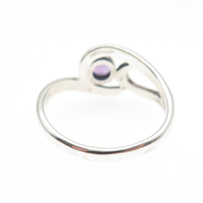 925 Sterling Silver Vintage Real Amethyst Modernist Swirl Ring Size 7.75