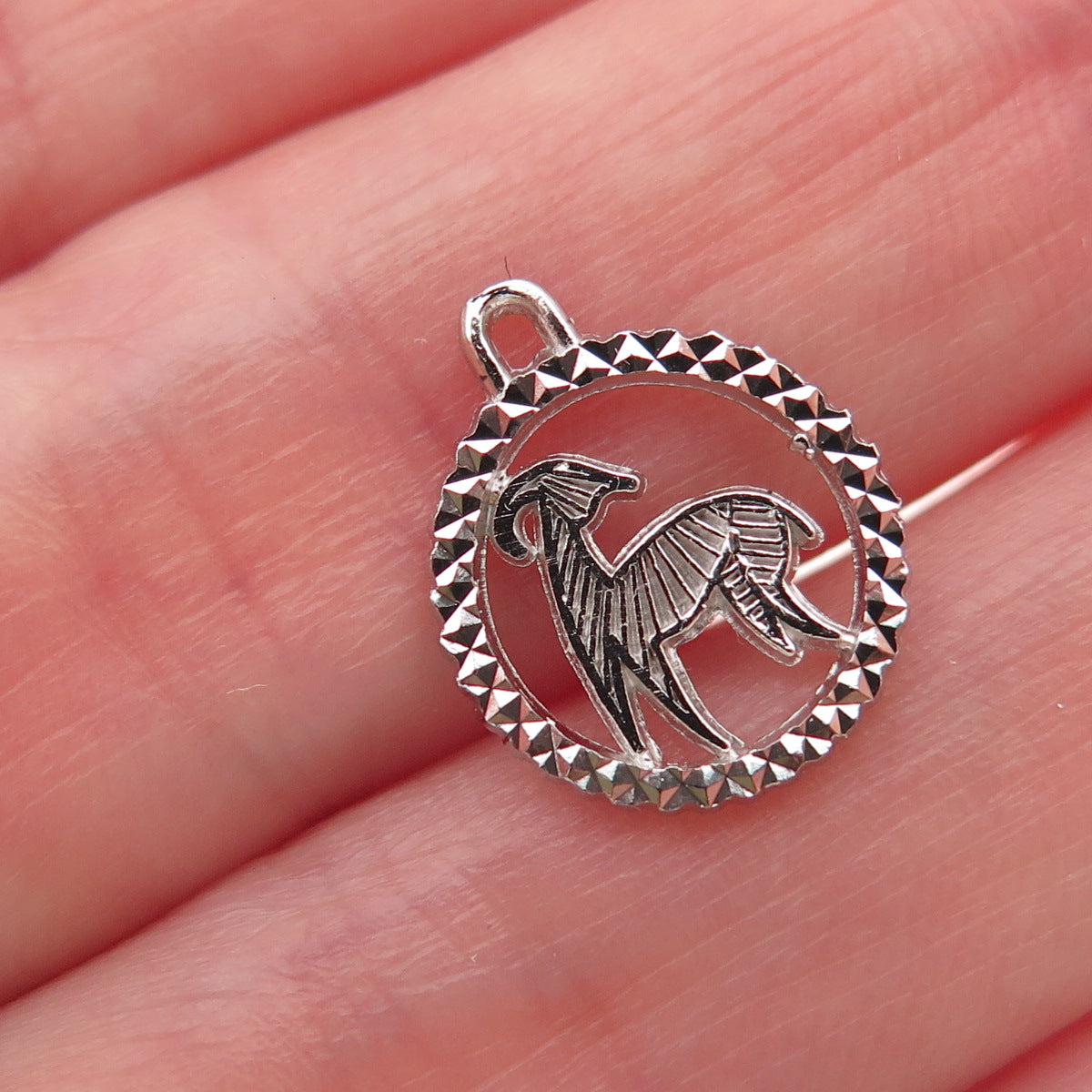 REMBRANDT RJL 925 Sterling Silver Vintage Aries Zodiac Diamond-Cut Mini Pendant