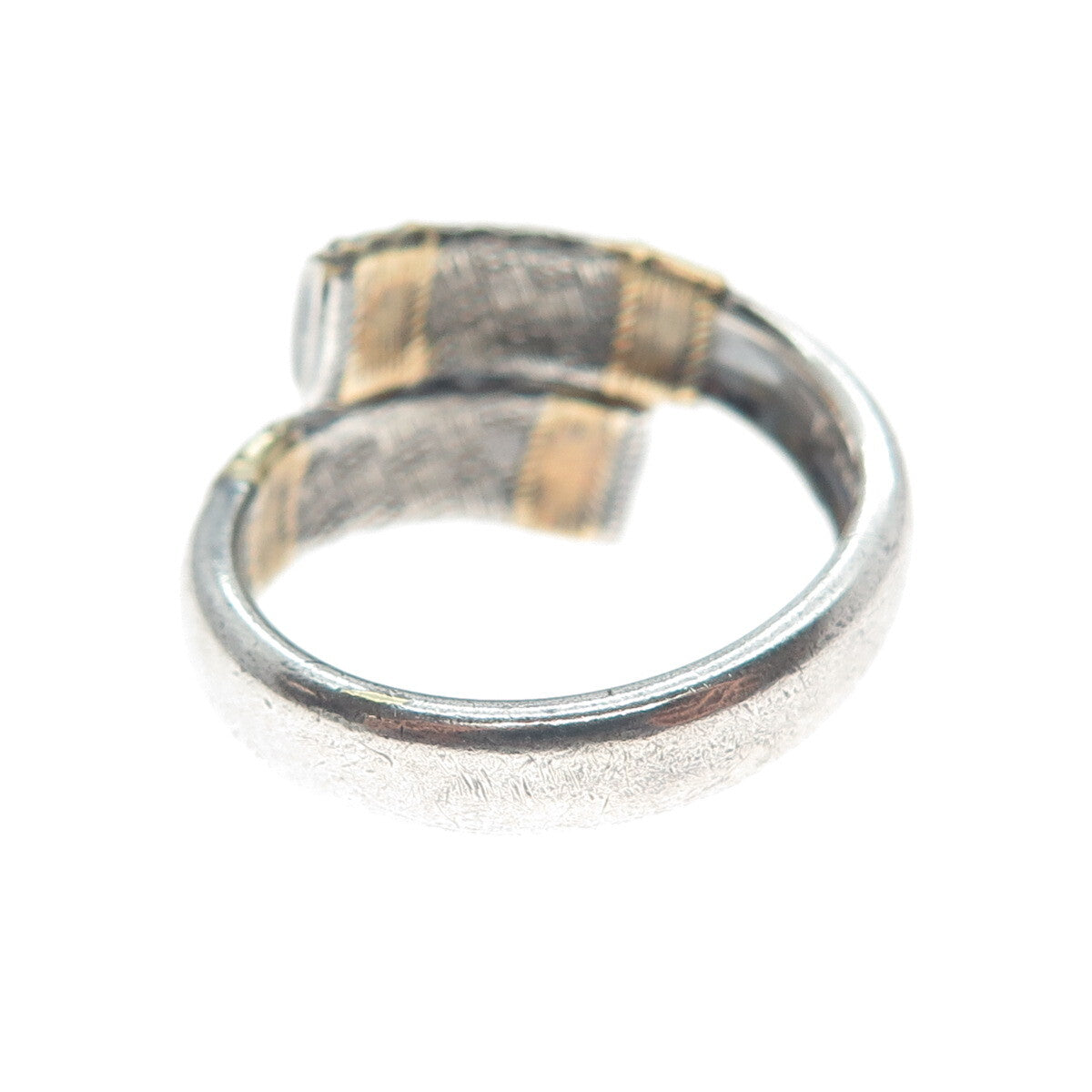 WALLACE 925 Sterling 2-Tone Vintage 1971 Aegean Weave Adjustable Ring Size 7.25